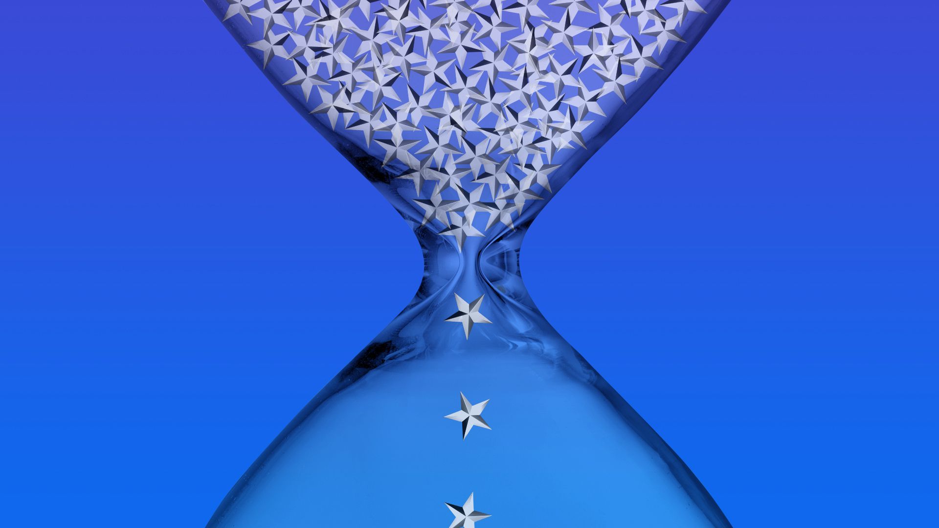 Illustration of a close up an hourglass with stars falling through.