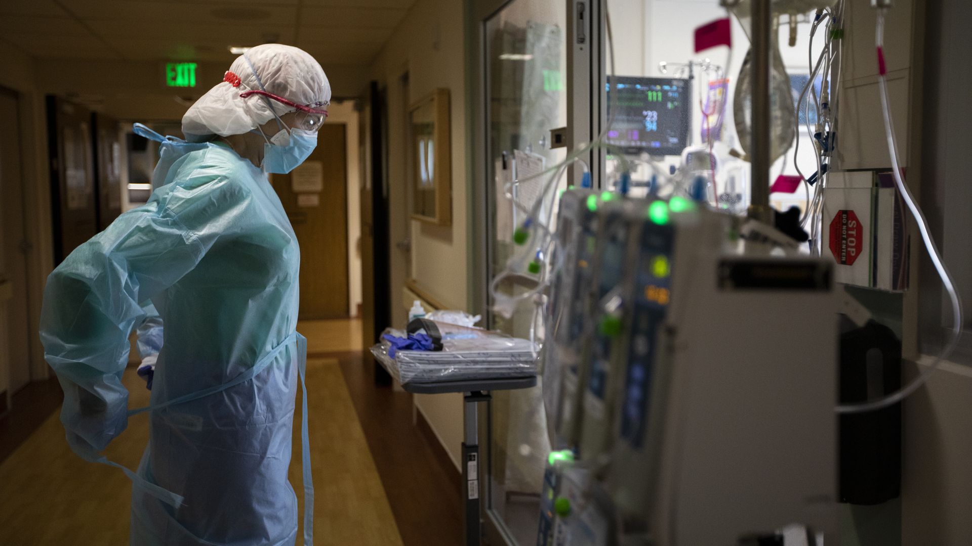 A nurse in ICU at Providence St. Jude Medical Center Christmas Day on Friday, Dec. 25, 2020 in Fullerton, CA.