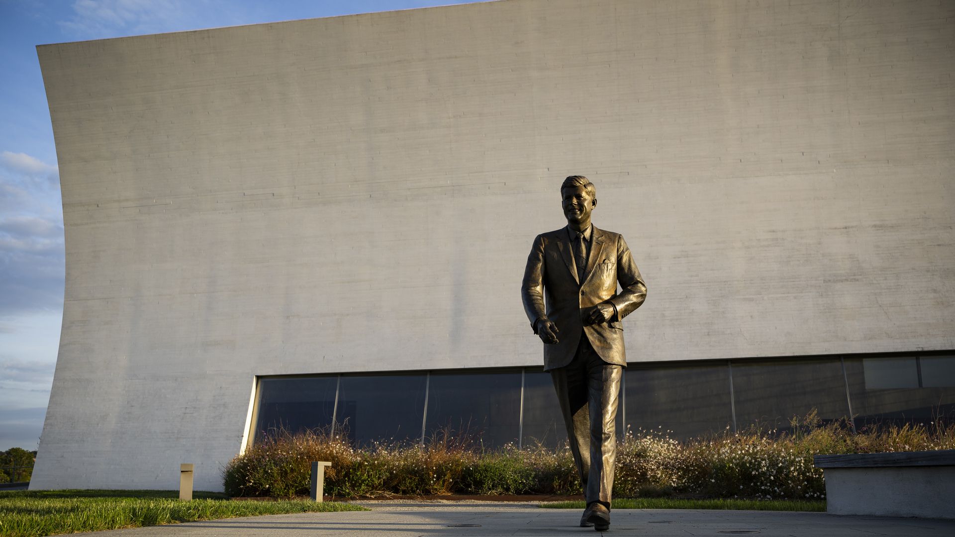 A statue of President John F. Kennedy outside The Reach at The John F. Kennedy Center for the Performing Arts, on September 19, 2026 in Washington, DC. 
