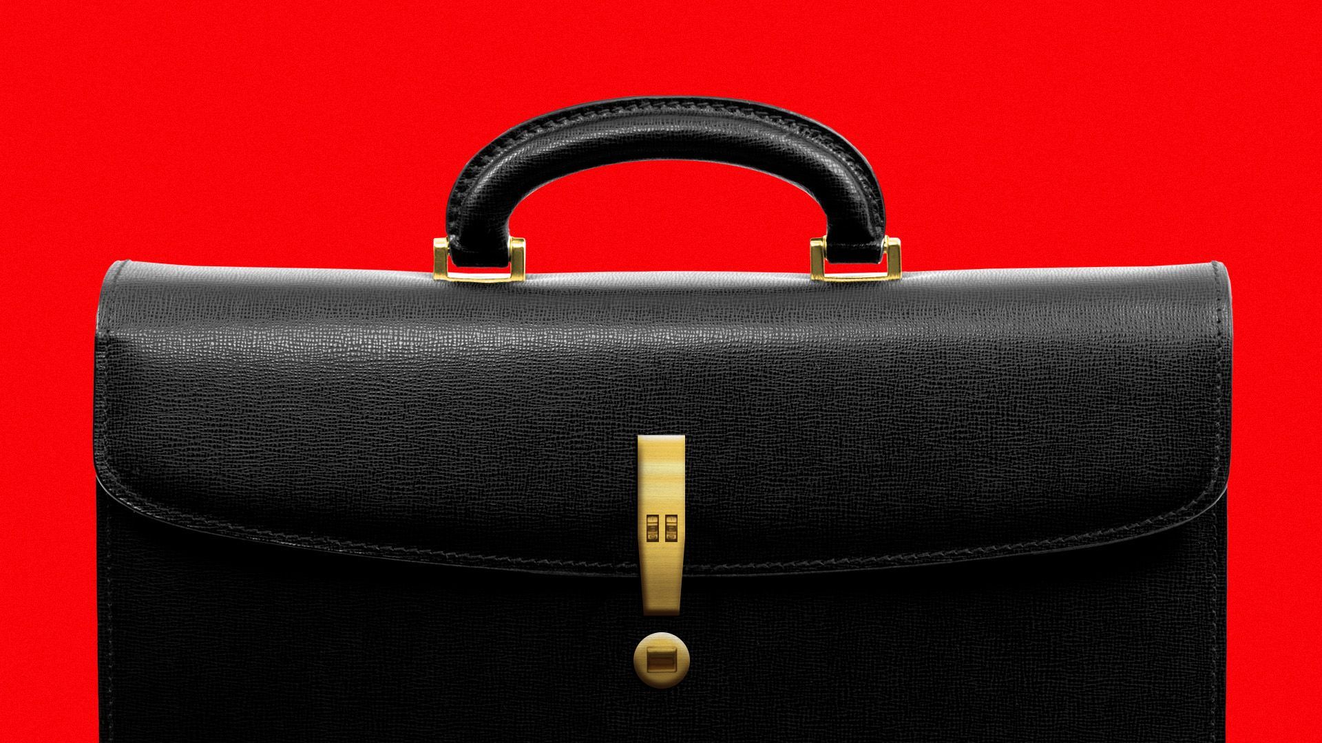 Illustration of a briefcase with an exclamation point shaped clasp