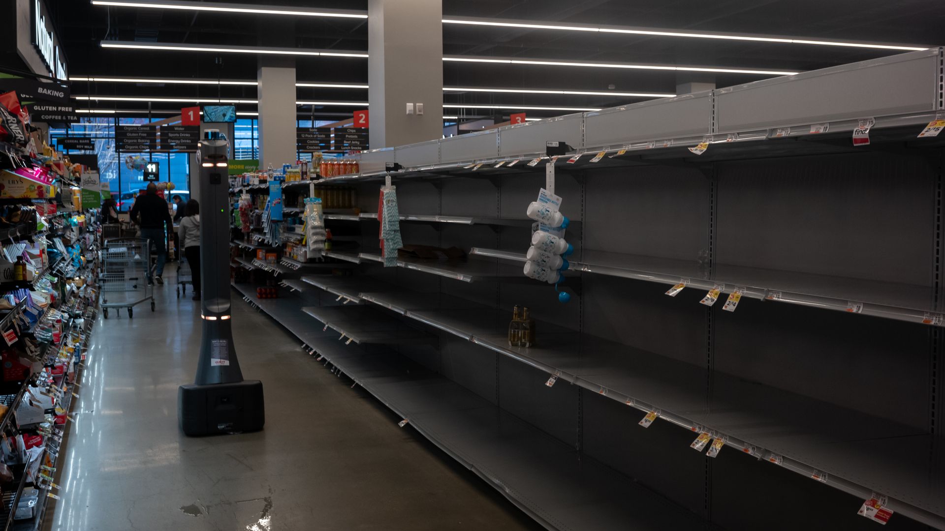  Sold out water section in Giant Supermarket in the Fairmount neighborhood of Philadelphia, Pa., on March 26, 2023.