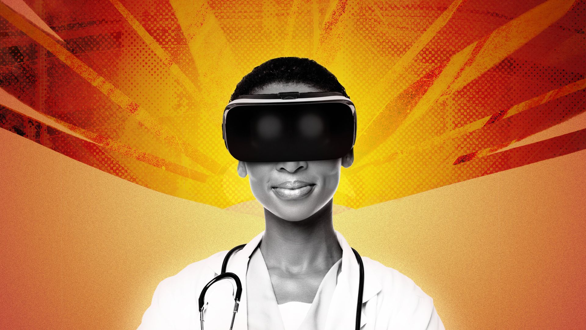 Illustration of a doctor wearing a virtual reality headset.