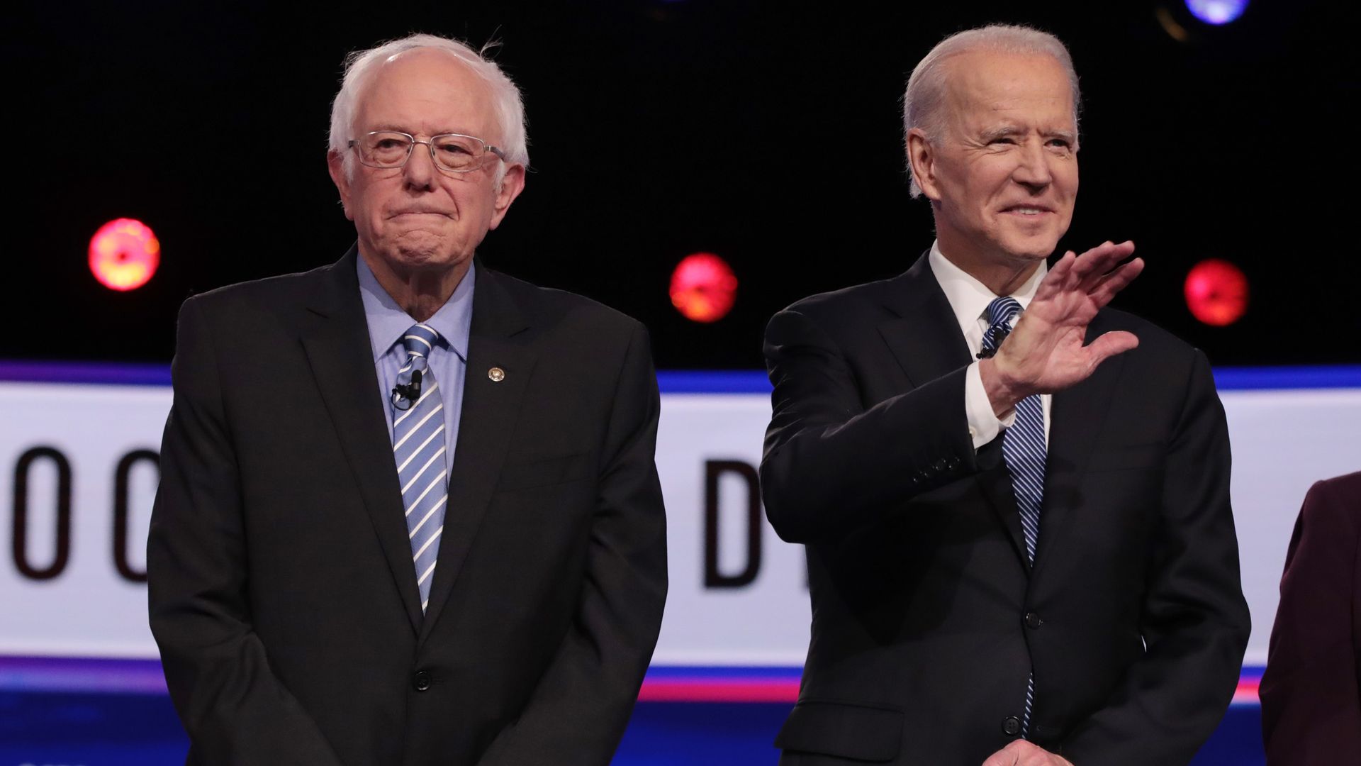 Biden and Sanders on the debate stage. 