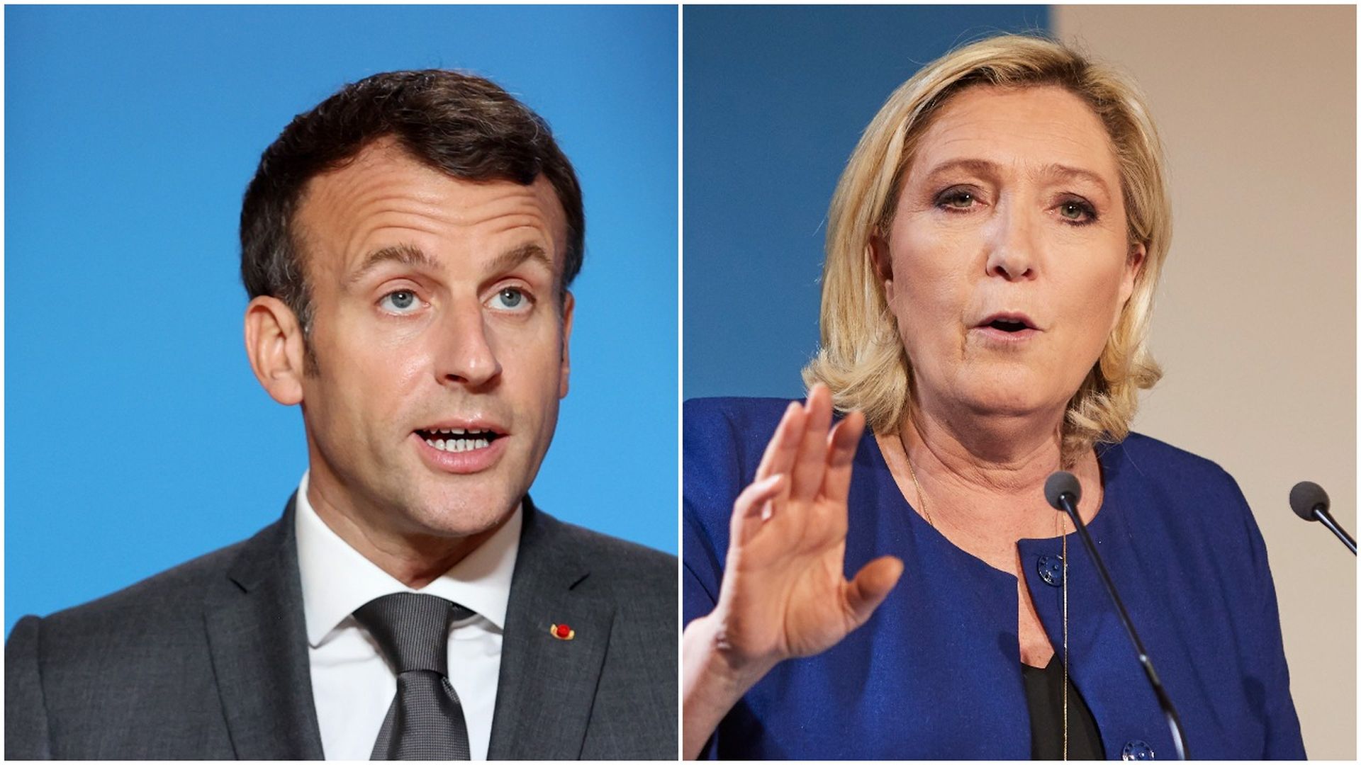 Combination images of French President Emmanuel Macron and far-right leader Marine Le Pen.
