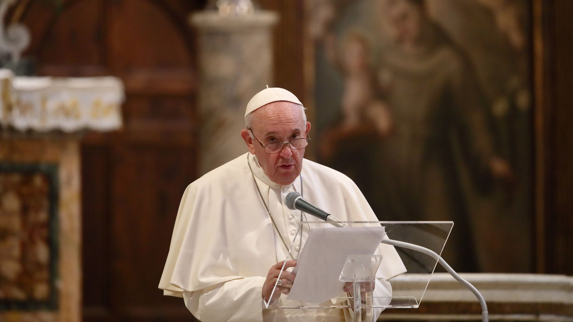 Pope Francis at the Basilica of Santa Maria in Rome. Photo by Grzegorz Galazka//Mondadori Portfolio via Getty Images