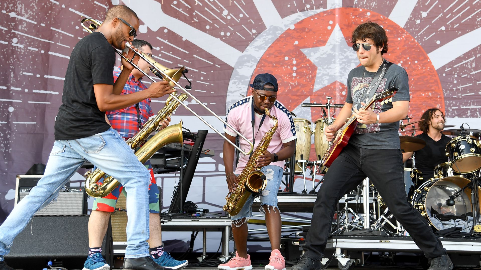 Trombone Shorty, Dan Oestricher, BK Jackson, and Pete Murano perform during the Pilgrimage Music & Cultural Festival 2017 on September 23, 2017 in Franklin, Tennessee. 