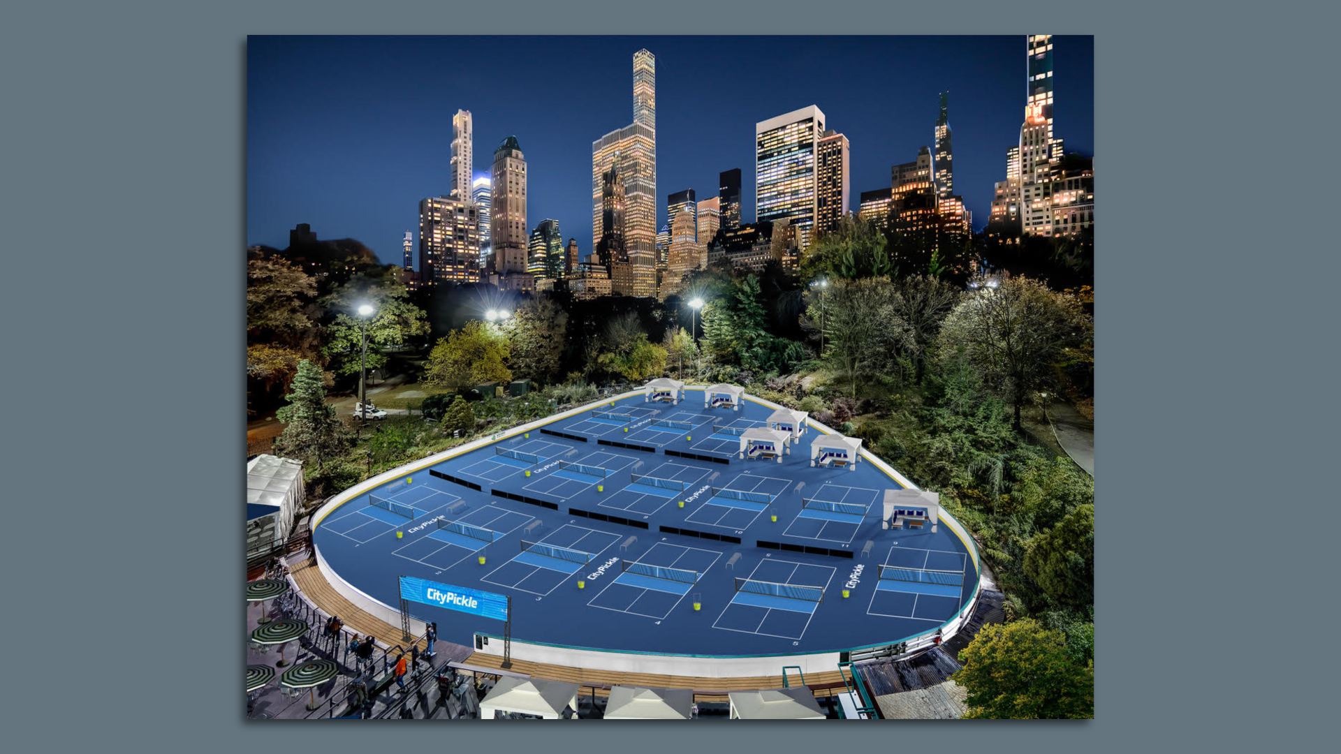 A rendering of the pickleball courts opening Friday in New York City's Central Park. Image courtesy of CityPickle.