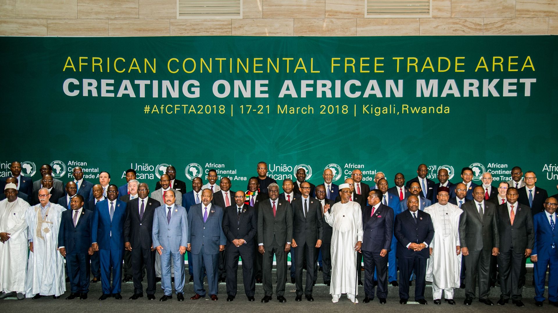The African Heads of States and Governments pose during African Union (AU) Summit for the agreement to establish the African Continental Free Trade Area in Kigali, Rwanda, on March 21, 2018.