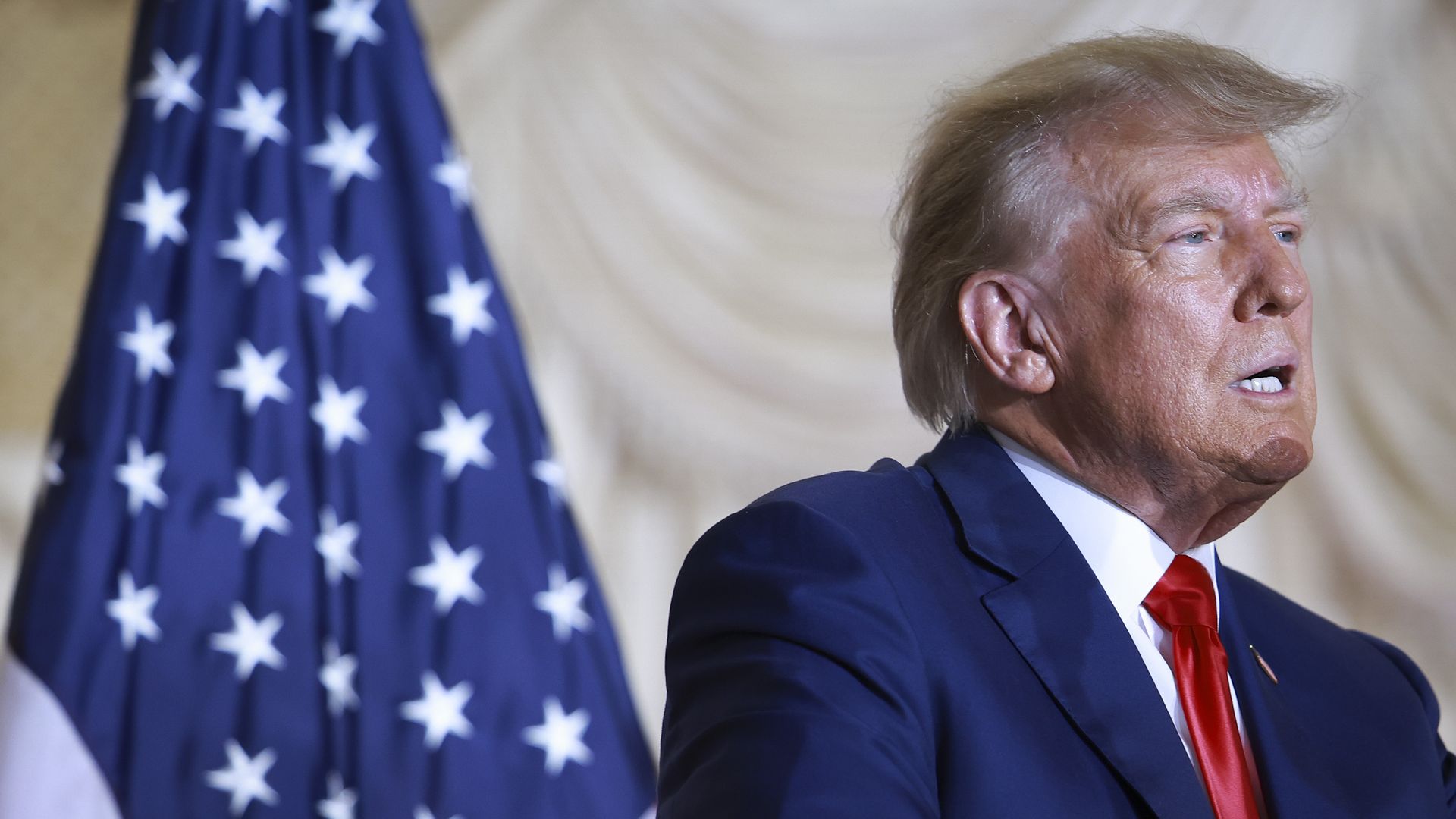 Former U.S. President Donald Trump speaks during an event at the Mar-a-Lago Club April 4, 2023 in West Palm Beach, Florida. 
