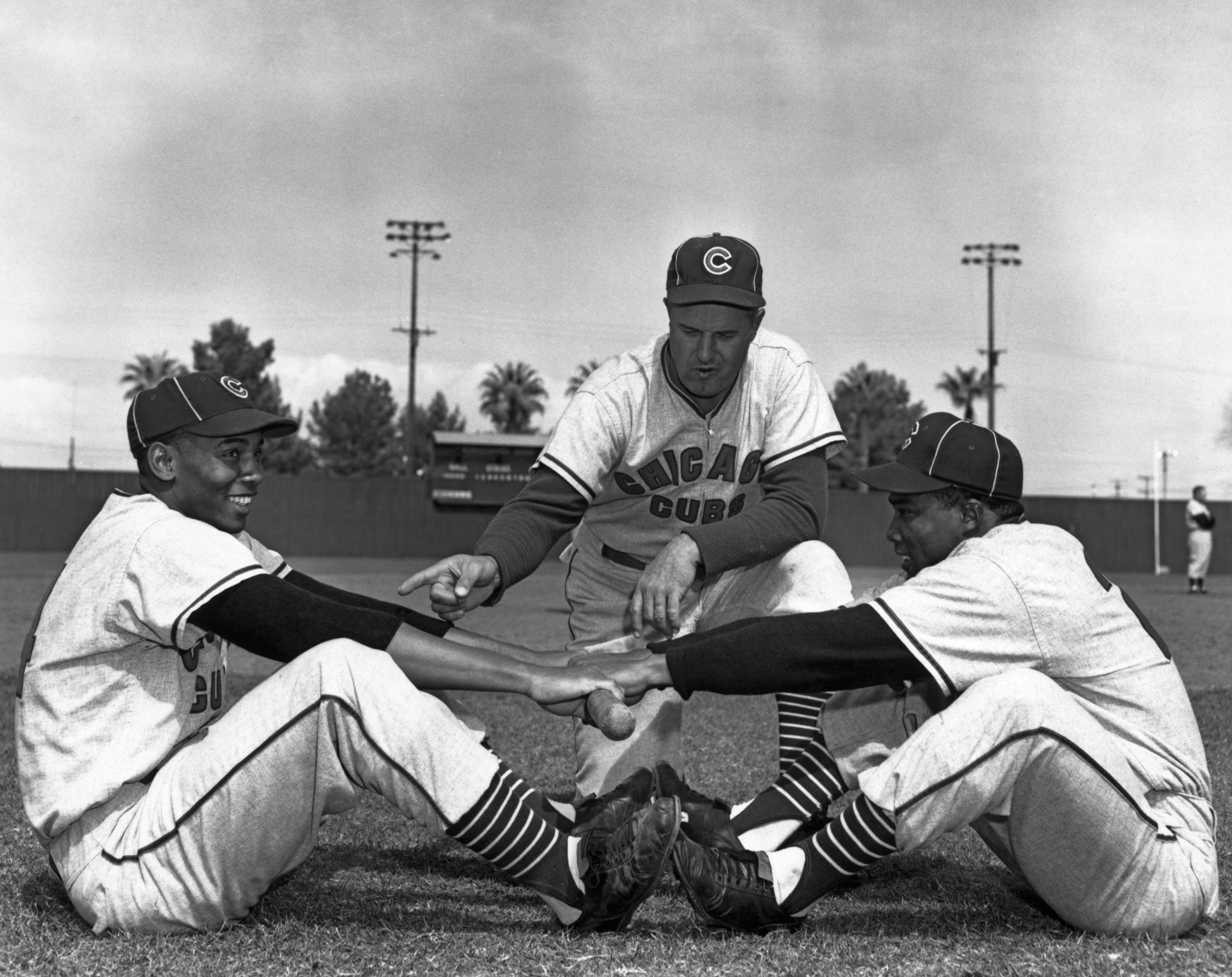 Cubs players working out