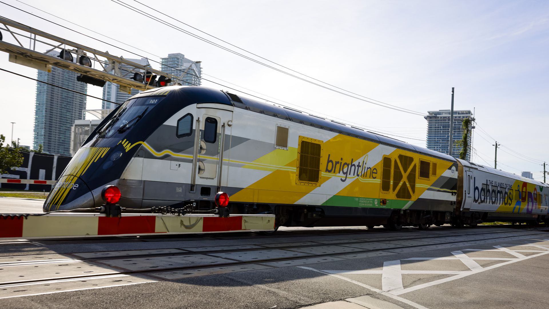 A Brightline train in Miami, Florida