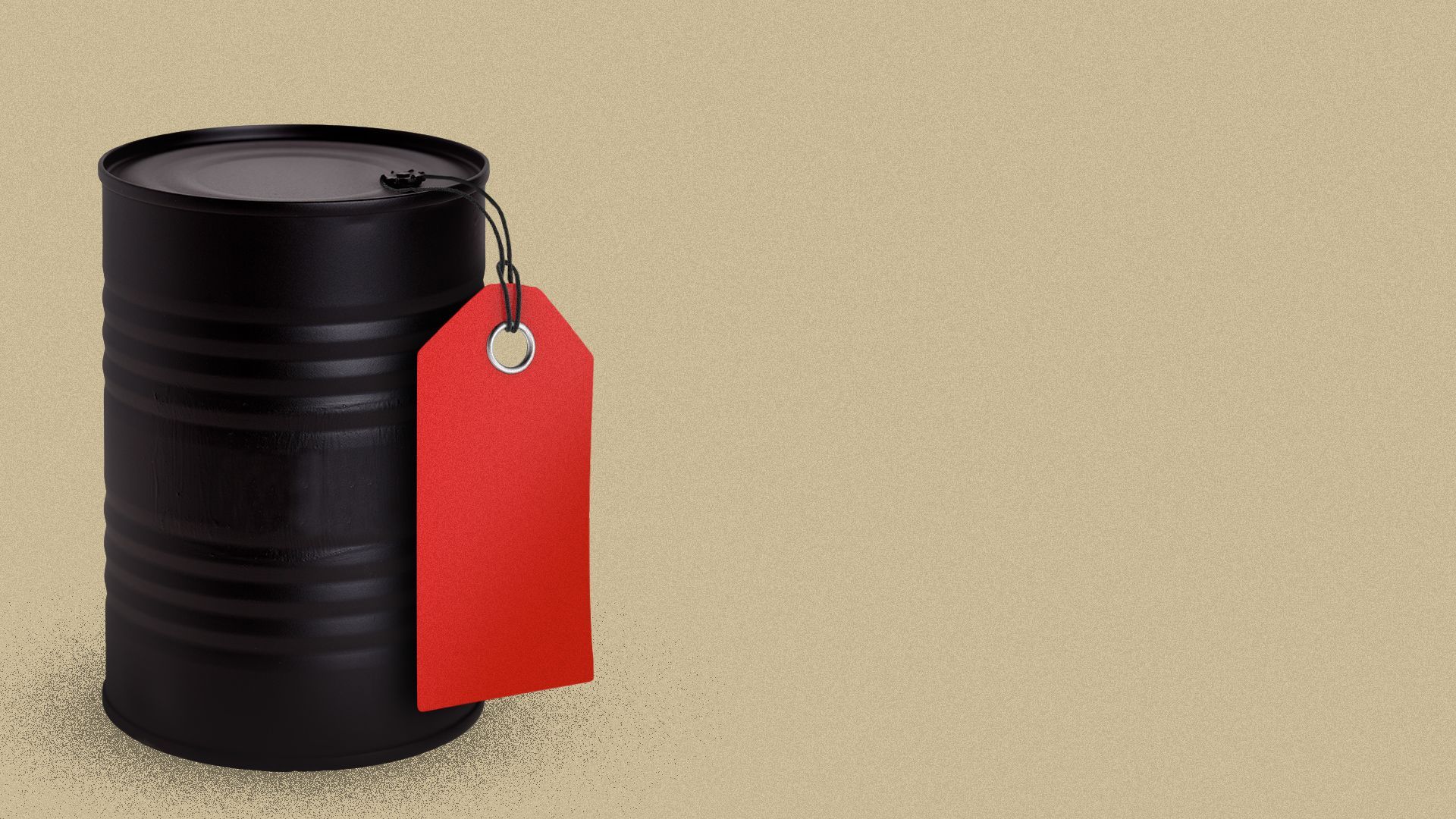 Illustration of an oil barrel with a red discount tag.
