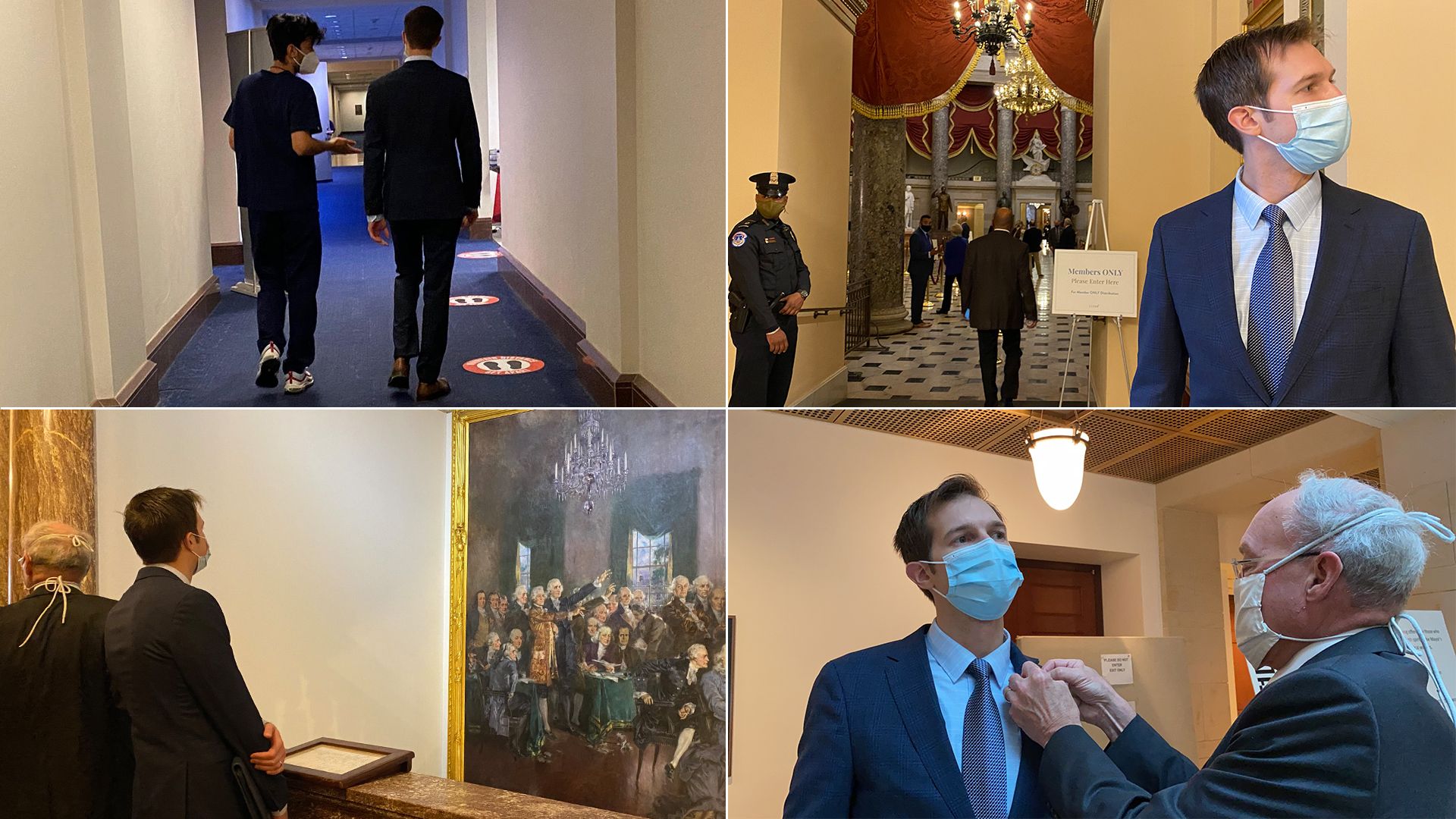 A photo array shows Representative-elect Jake Auchincloss on his first day in Congress.