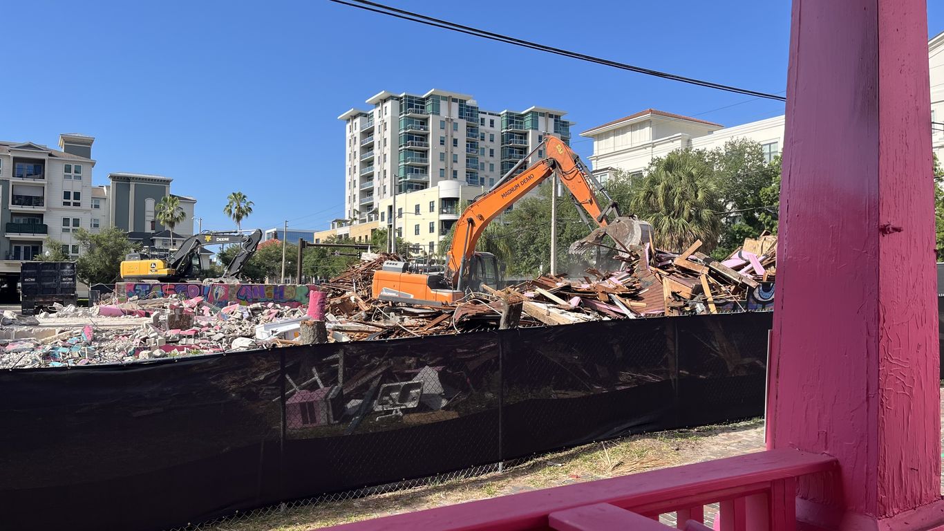 Pink Building Florida Demolition underway at St. Pete's pink buildings - Axios Tampa Bay