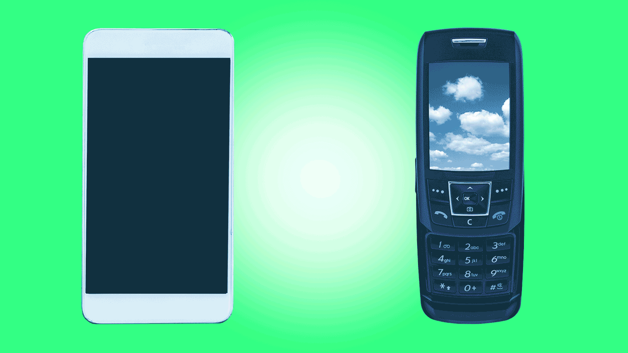 Animated illustration of two cell phones moving towards each other and becoming one