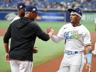 Just Randy Arozarena absolutely rocking the Devil Rays throwback the Rays  are wearing today. : r/baseball