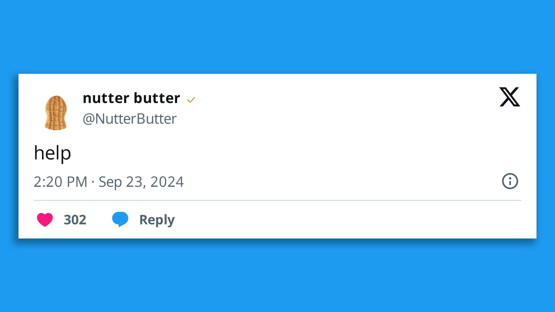 Tweet from cookie brand Nutter Butter which simply reads, "Help."