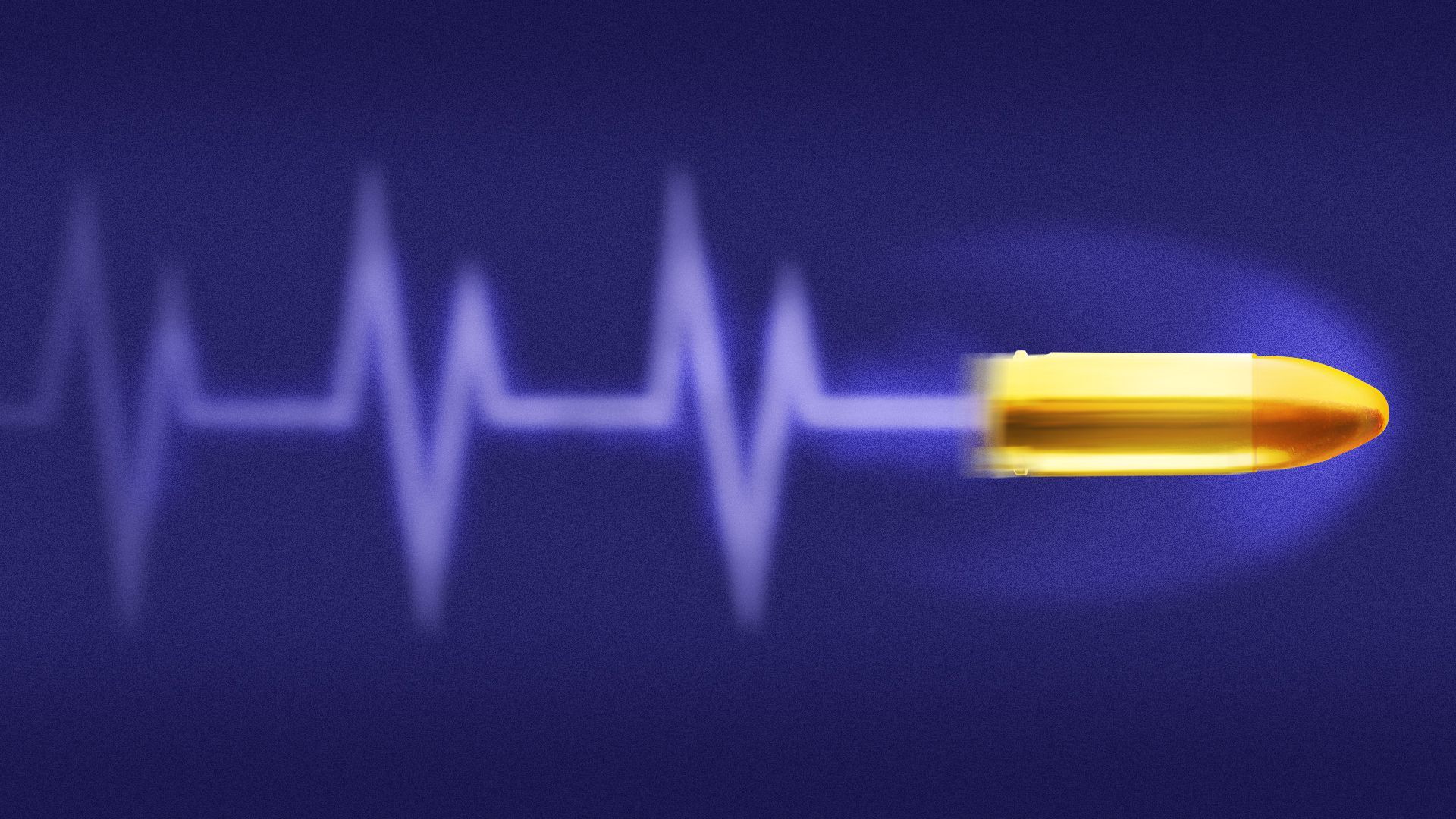 Illustration of a bullet traveling through the air level a trail in the shape of an EKG