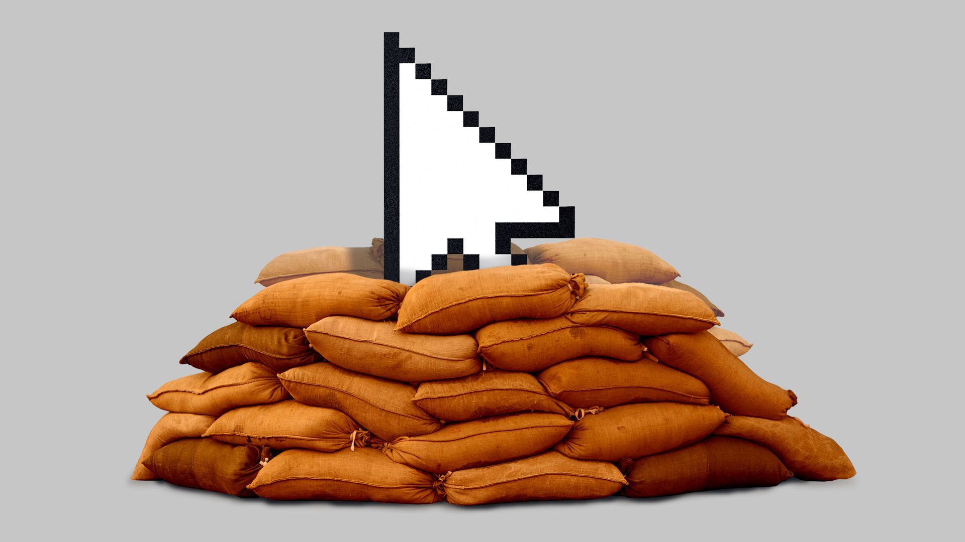 Illustration of a cursor surrounded by sandbags 