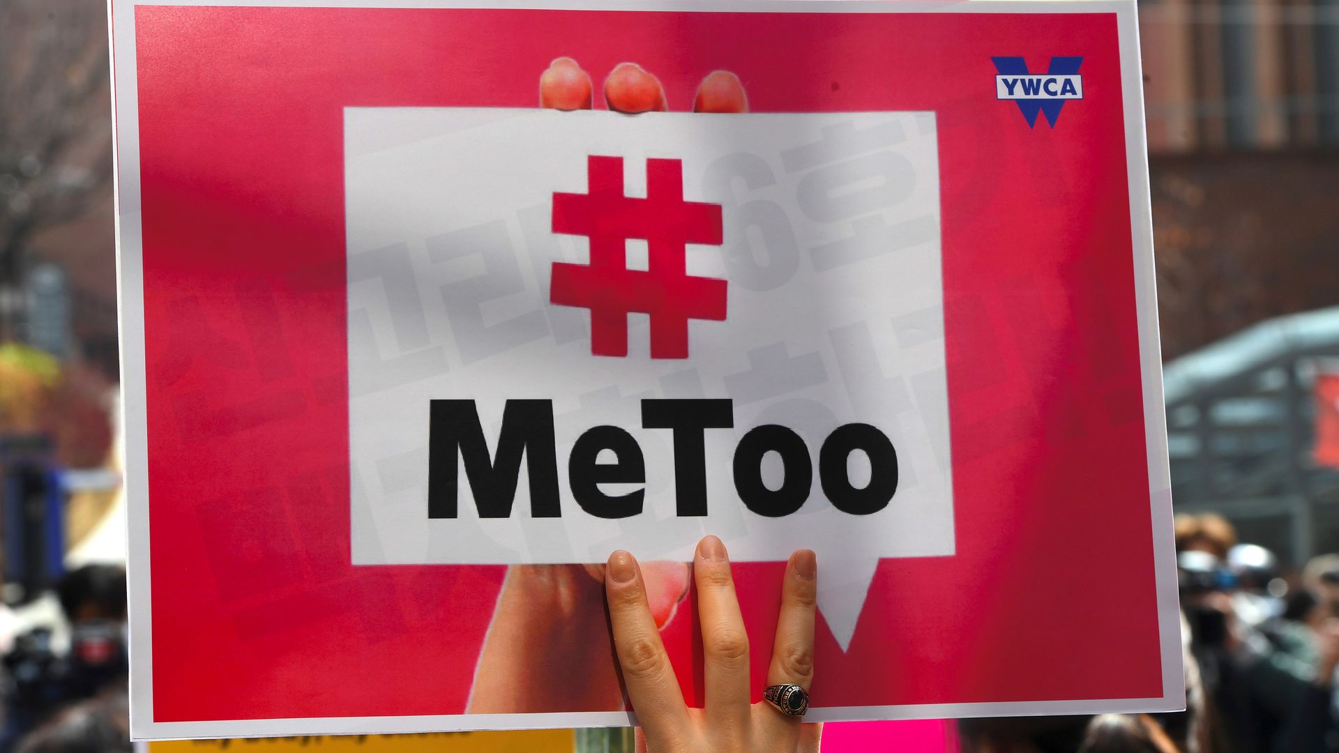 A #MeToo protest banner