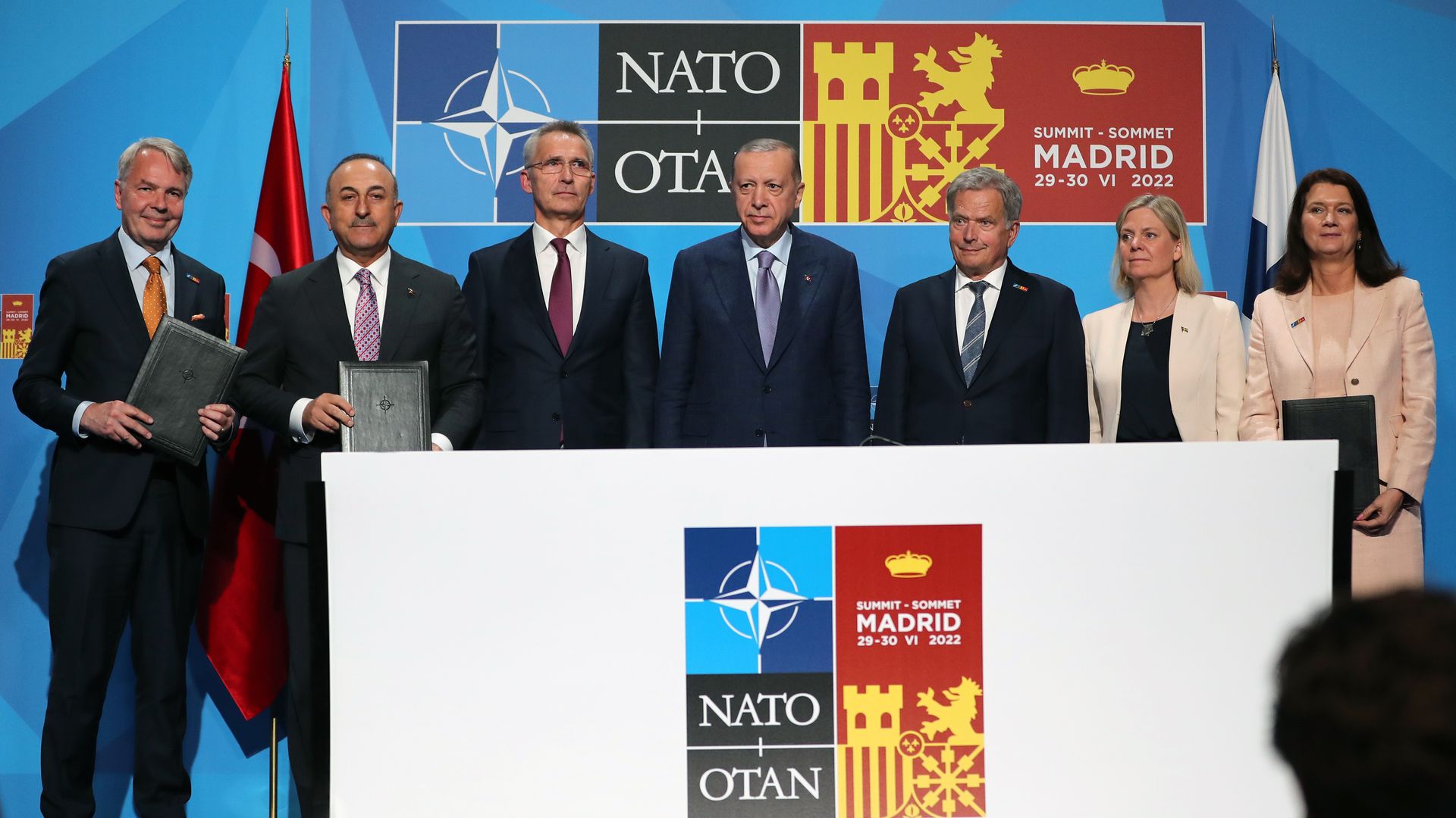 NATO Secretary General and leaders from Turkey, Finland and Sweden attend a signing ceremony of a memorandum on the Nordic countries' bids for NATO membership