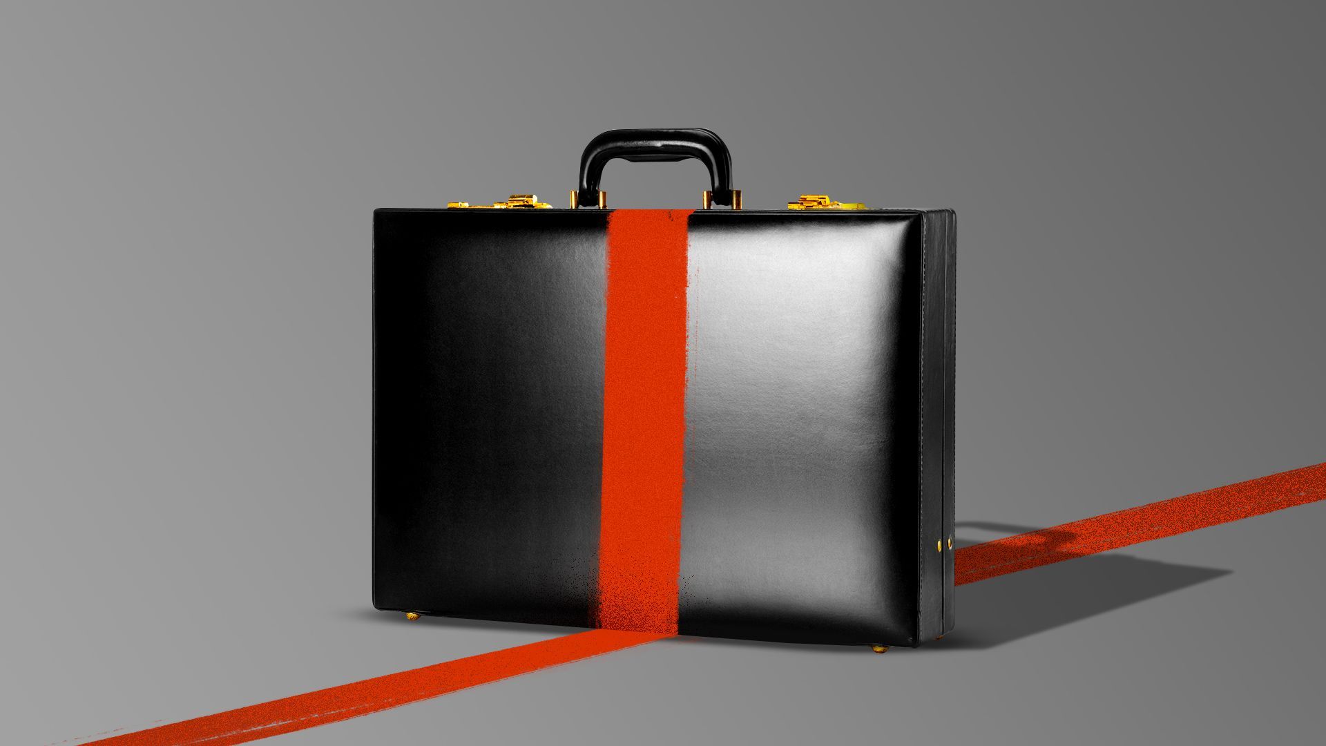 Illustration of a briefcase with a line painted over it continuing into the background. 