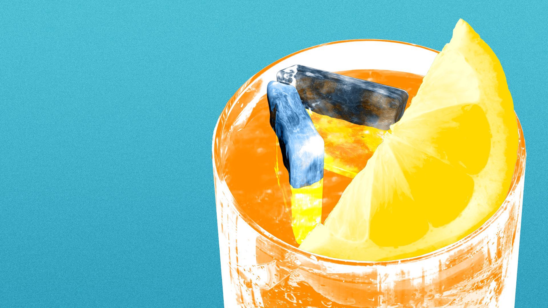 Illustration of a glass of Sweet Tea with an ice cube shaped like the Axios logo in it. 