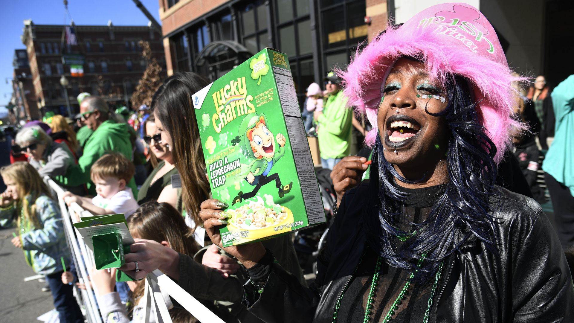 Jaquaya Green celebrates her birthday at the annual St. Patrick's parade March 17, 2018. 