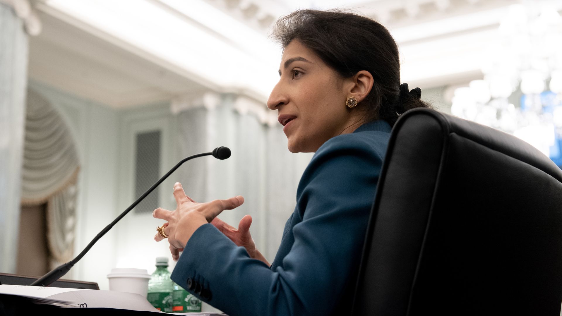 Lina Khan speaks during a Senate Commerce, Science and Transportation Committee confirmation hearing.