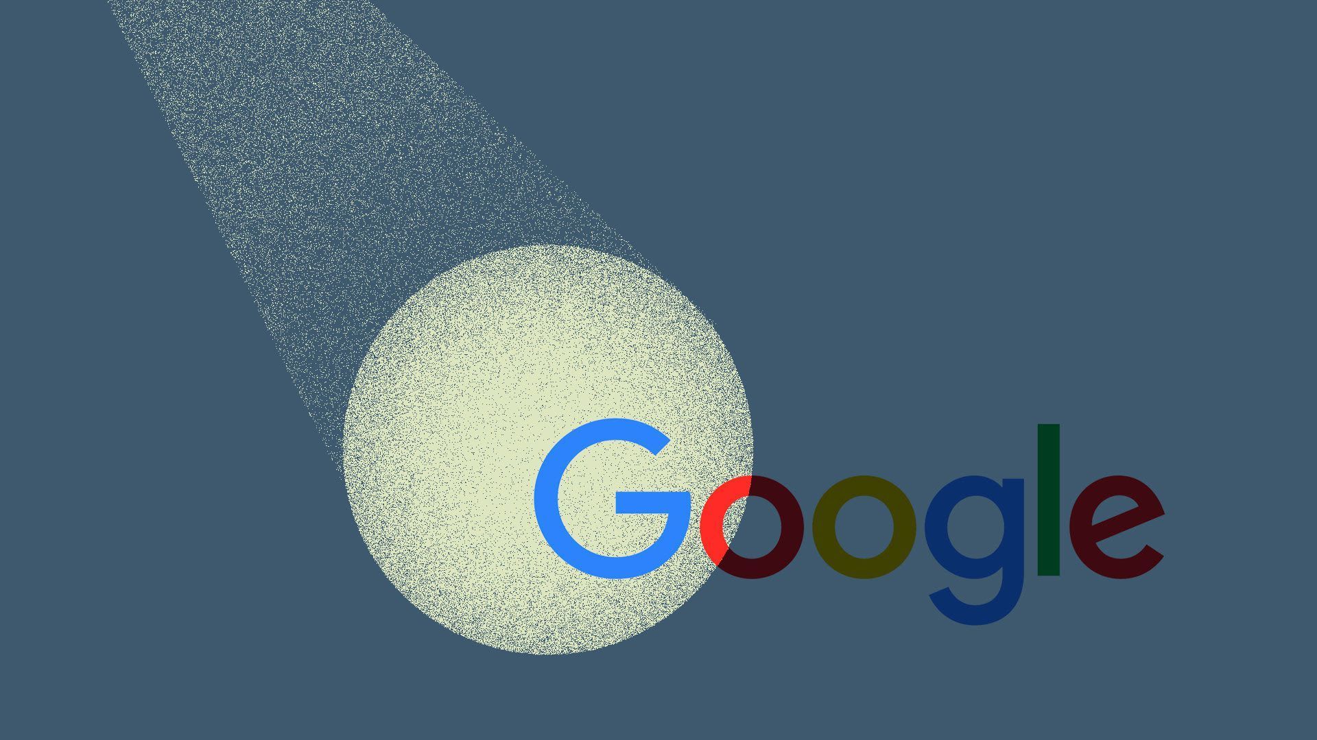 Illustration of the Google logo with a spotlight shining on it.