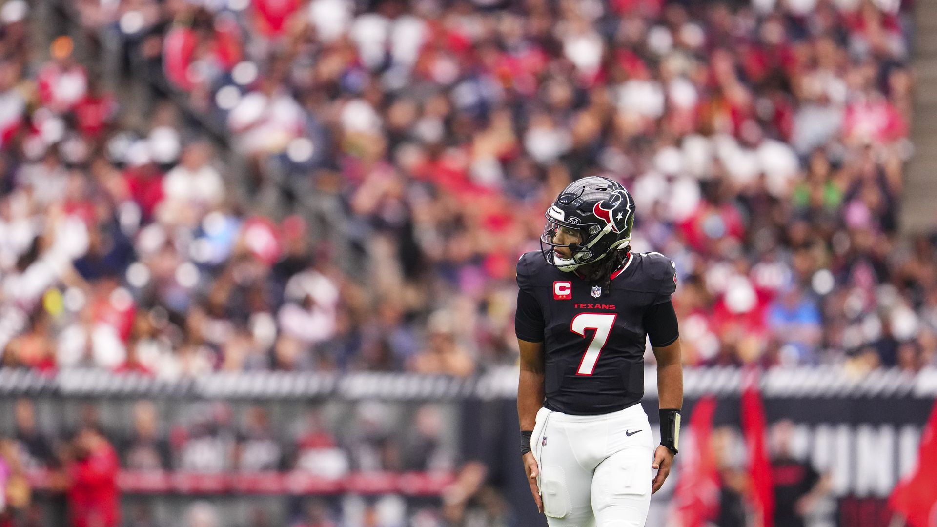 Texans quarterback C.J. Stroud looks on during a football game
