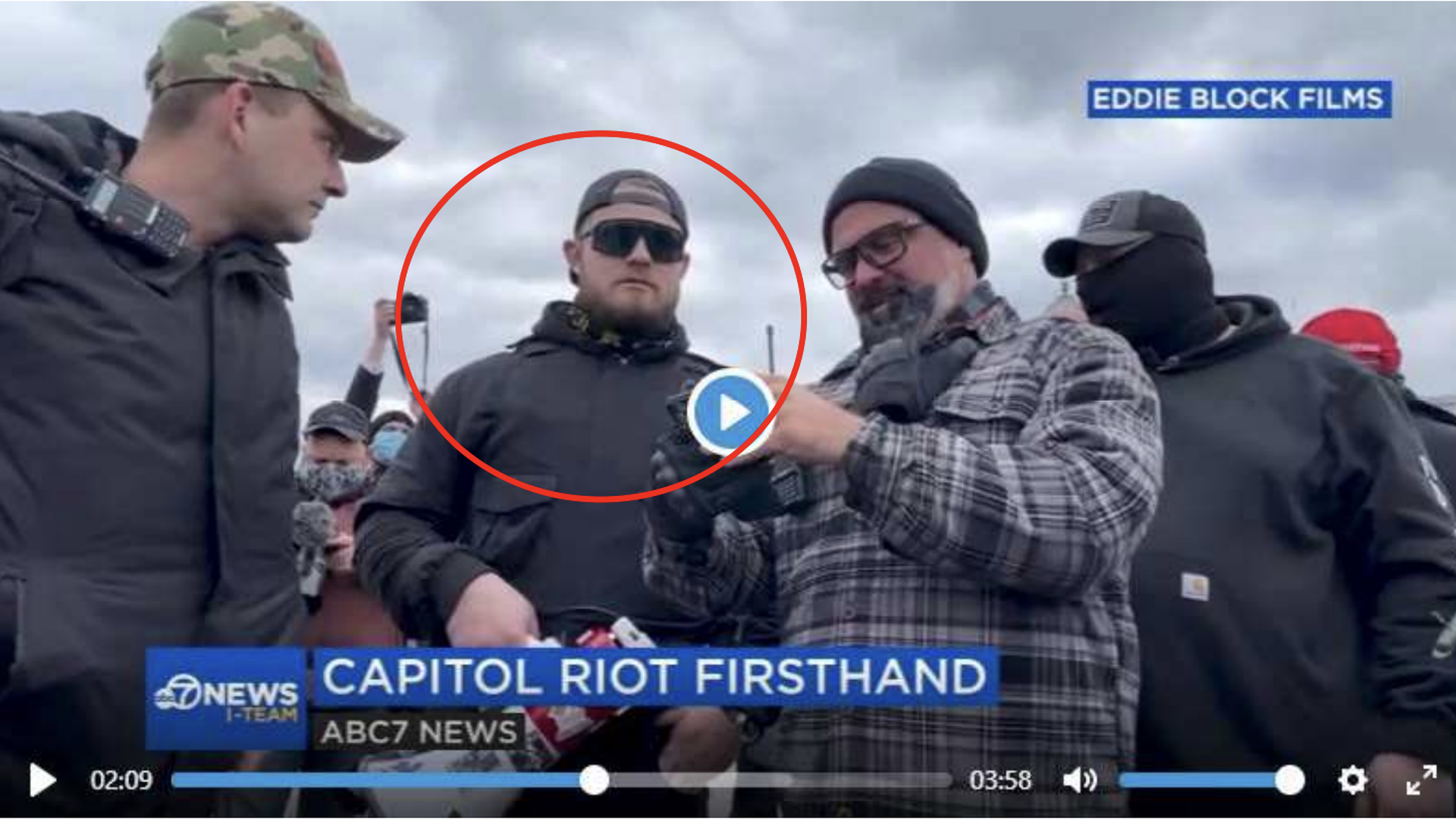 Ethan Nordean, aka Rufio Panman,  seen here outside the U.S. Capitol on Jan. 6, 2021, was featured in by a video documentary shot by a fellow Proud Boys member.