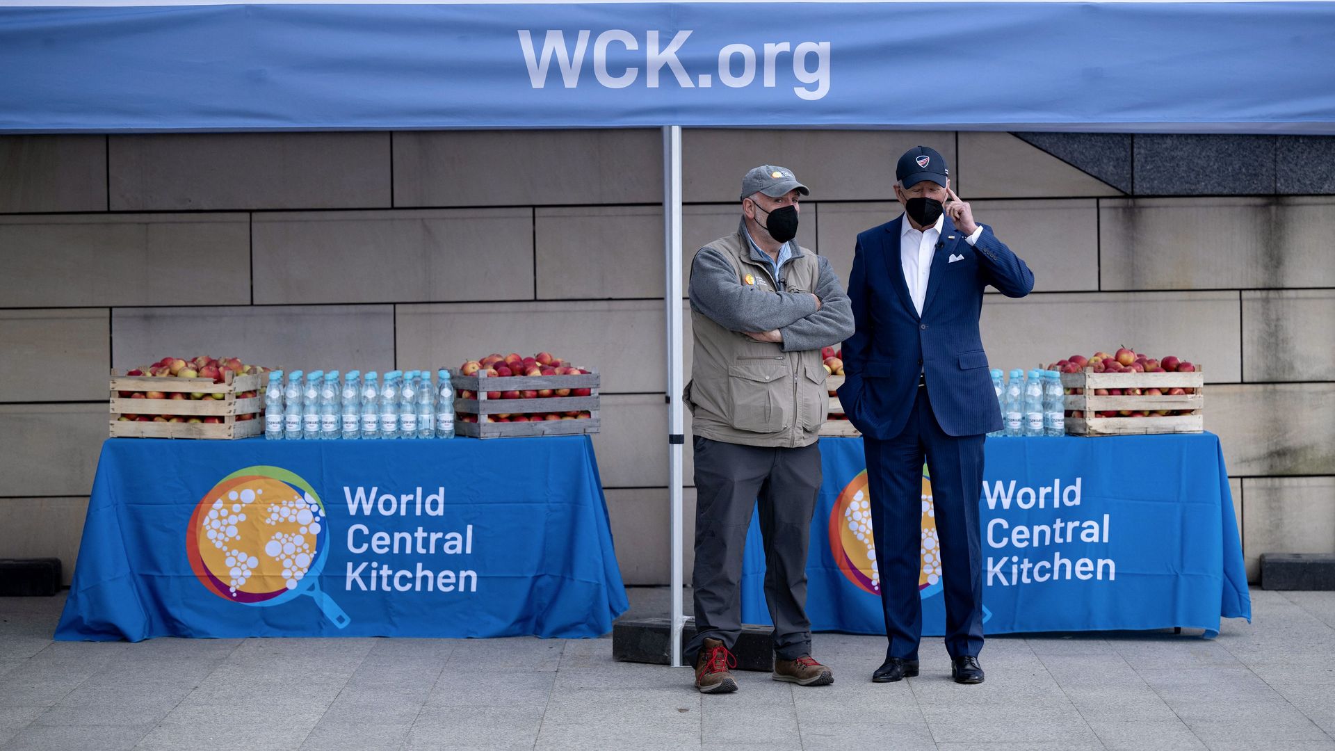 President Biden stands with World Central Kitchen founder José Andrés in Warsaw, Poland, in 2022.