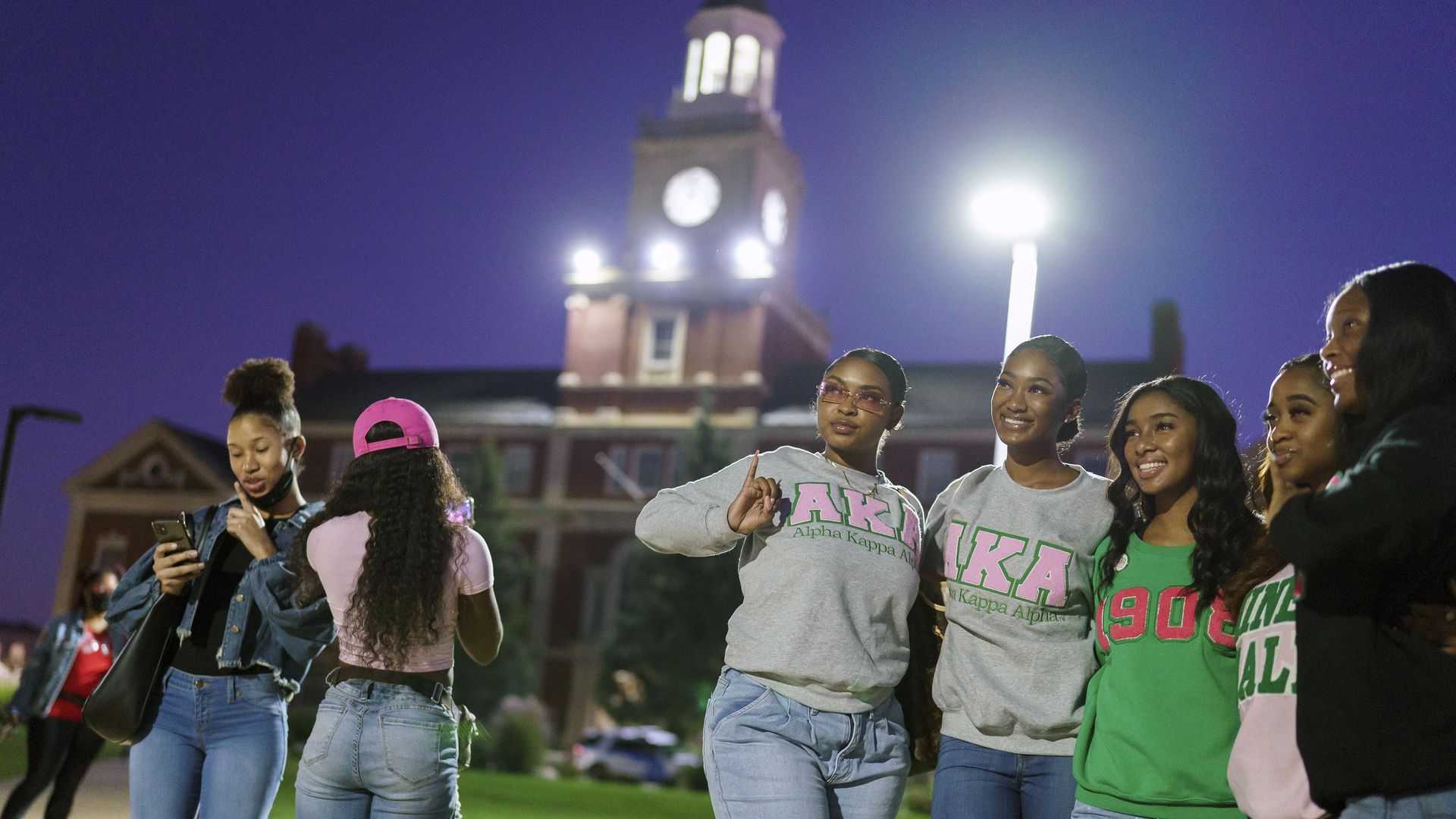 Howard University members of Vice President Harris' sorority, Alpha Kappa Alpha, celebrate her election