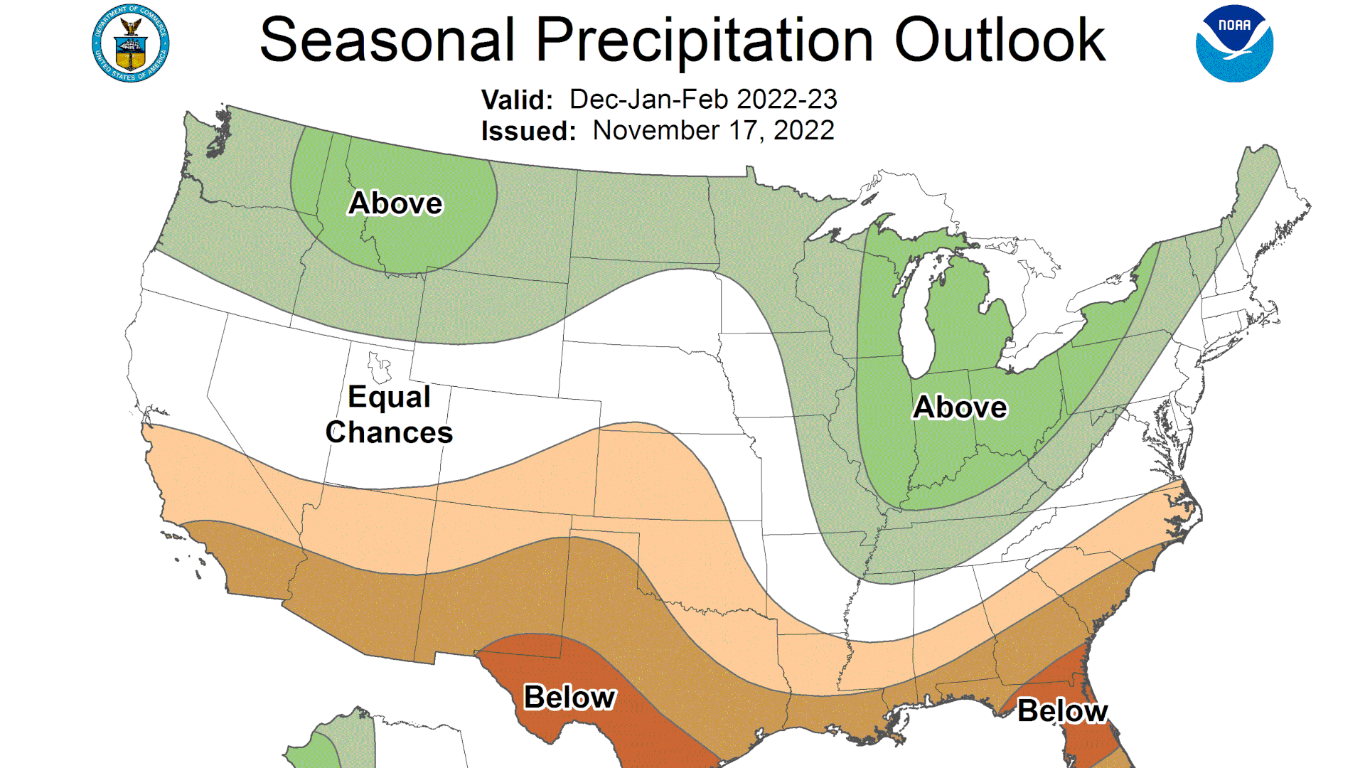 Seasonal precipitation winter weather map