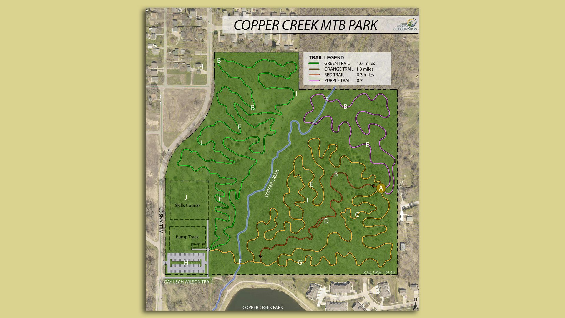 A map of the Copper Creek Mountain Bike Park.