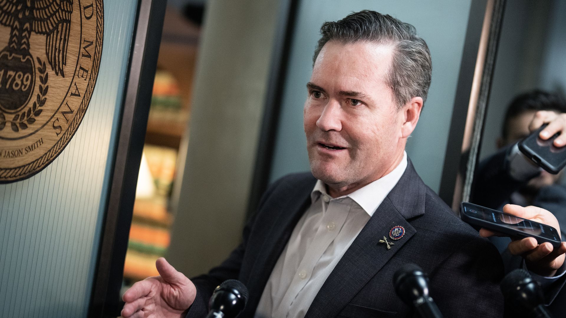 Rep. Michael Waltz, R-Fla., is seen outside a House Republican Conference speaker of the House election meeting in Longworth Building.