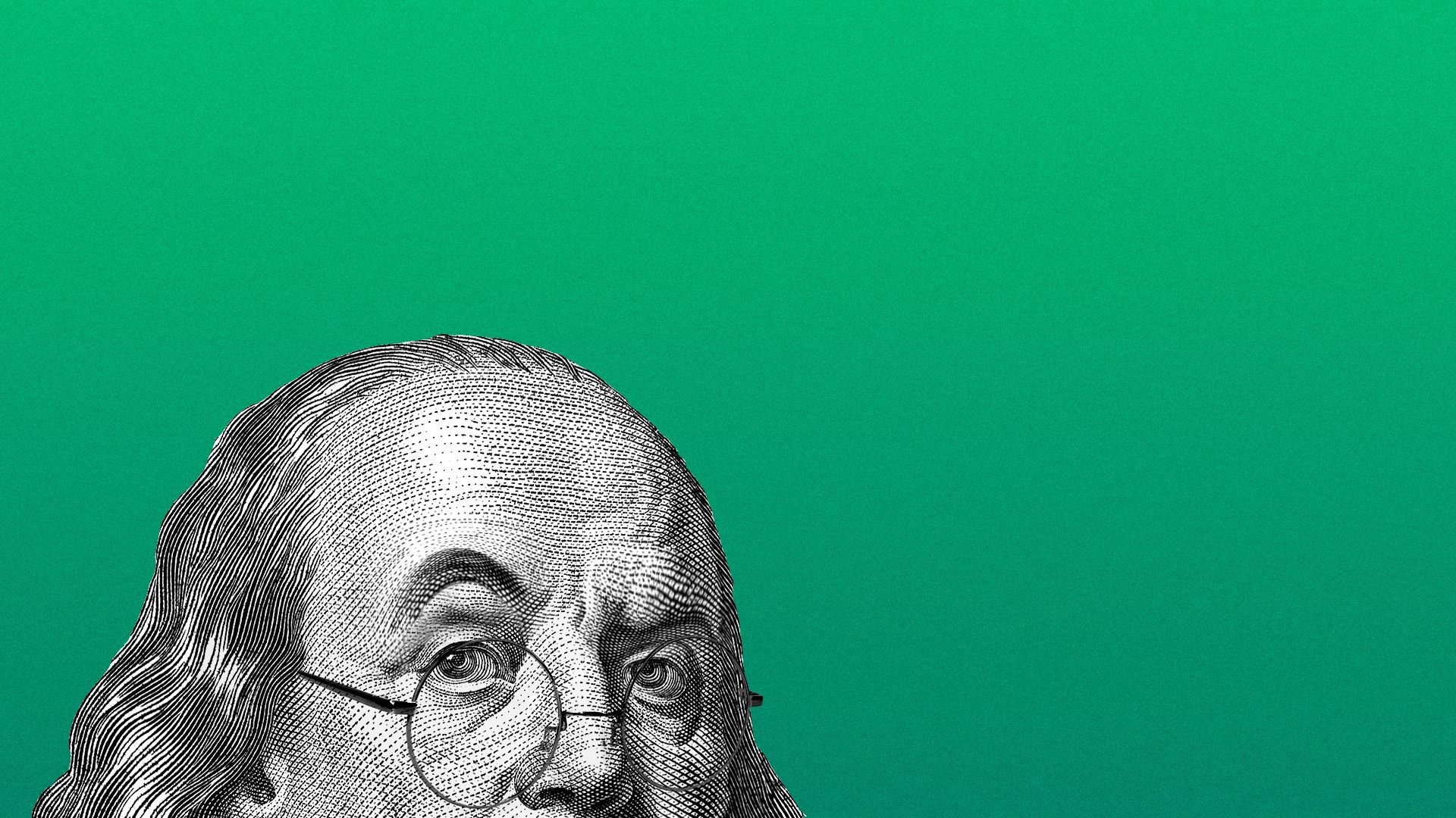 Illustration of Benjamin Franklin with one eyebrow raised looking incredibly skeptical.