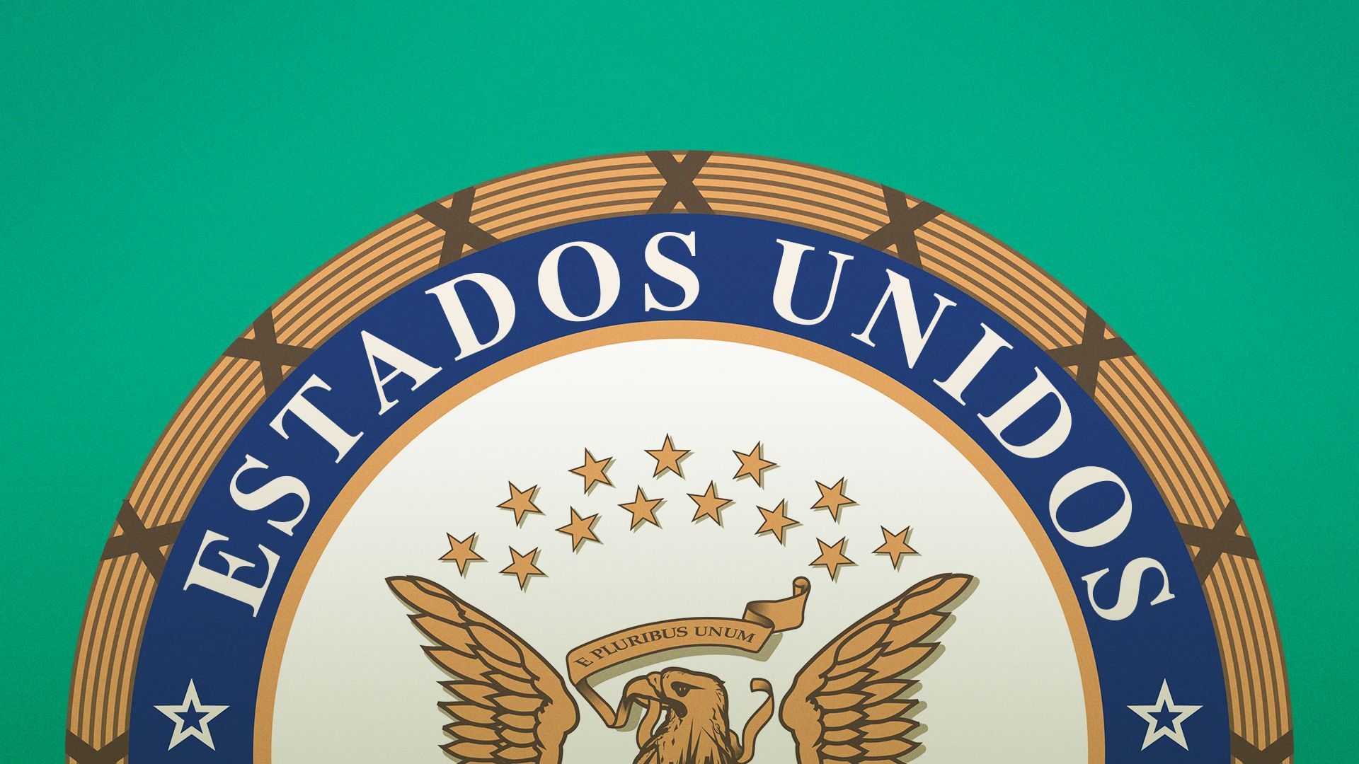 Illustration of the seal of Congress with "Estados Unidos" on it.