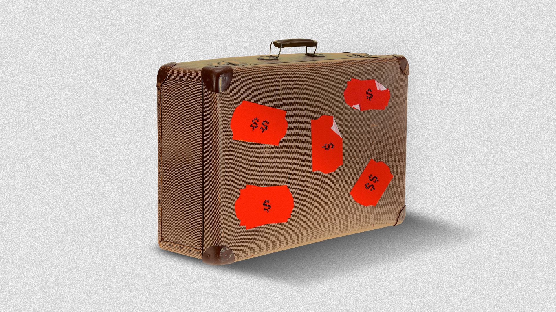 Illustration of a suitcase with price stickers on the side.