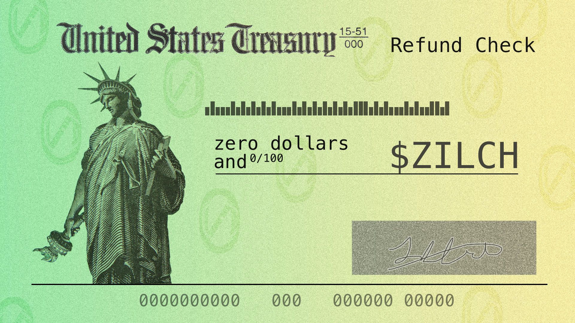 Illustration of United States Treasury check with no money