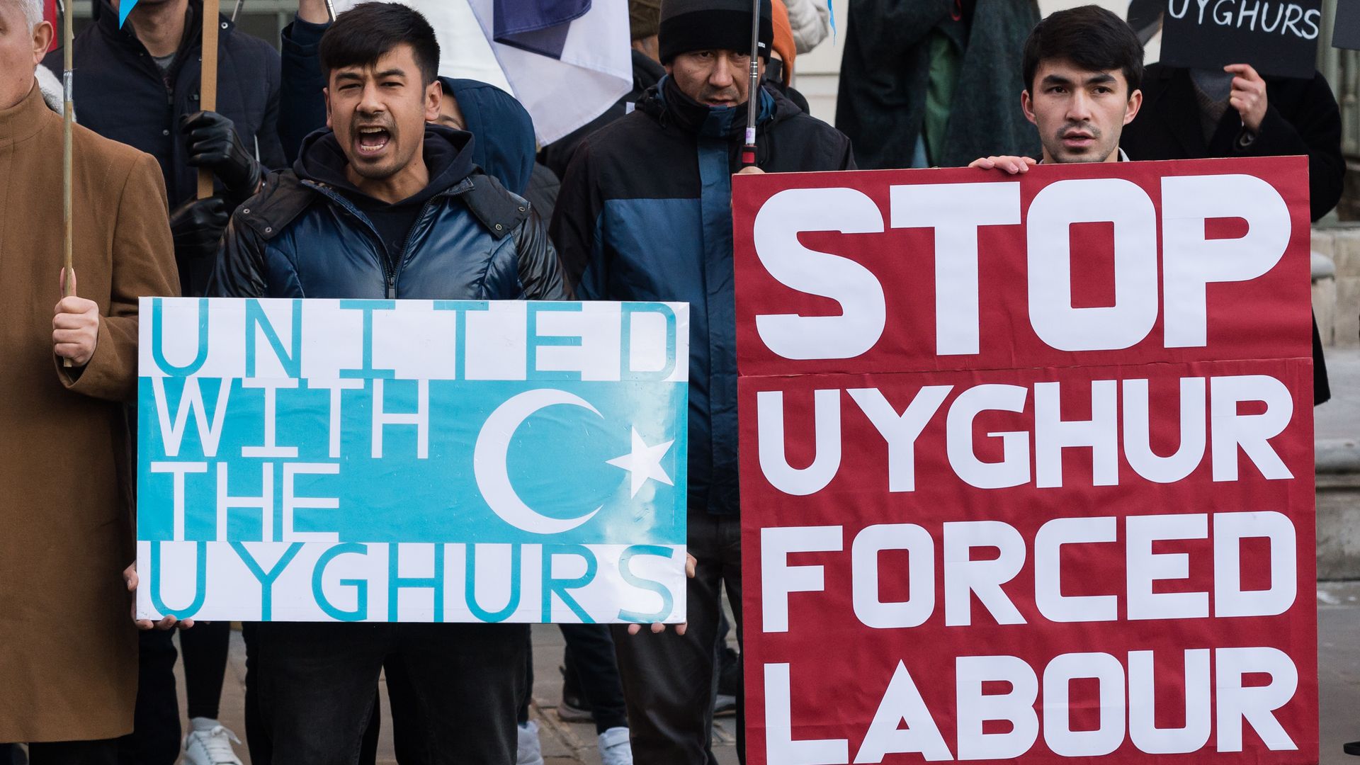 Uyghurs rally outside the Chinese Embassy in London last December