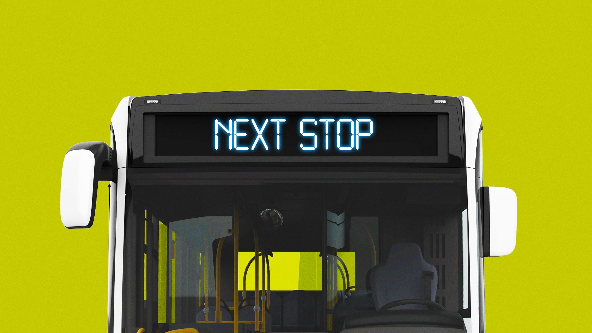 Illustration of a city bus that says "Next Stop." 