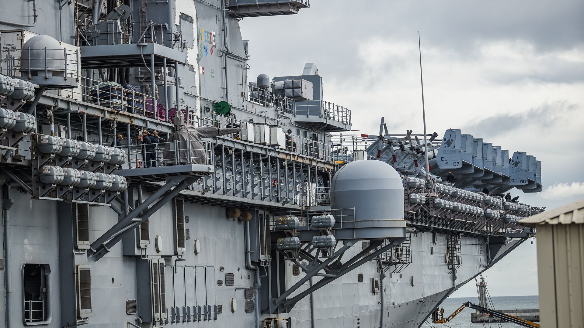 The USS Kearsarge, a Wasp-class amphibious Naval assault ship, docked in the Baltic Sea in 2022