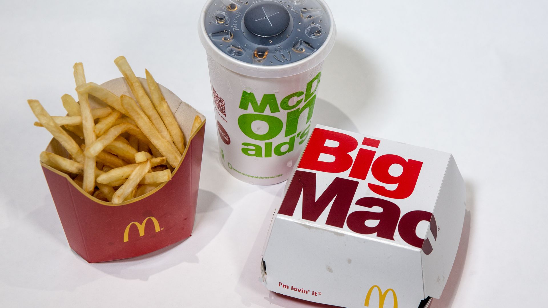 McDonald's BigMac box, soda cup and fries