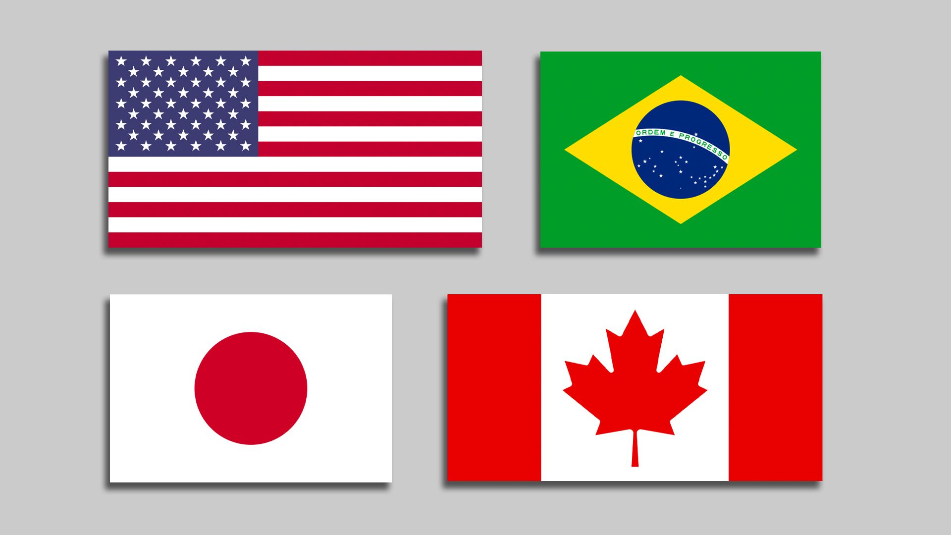 us, brazil, canada, japan flags