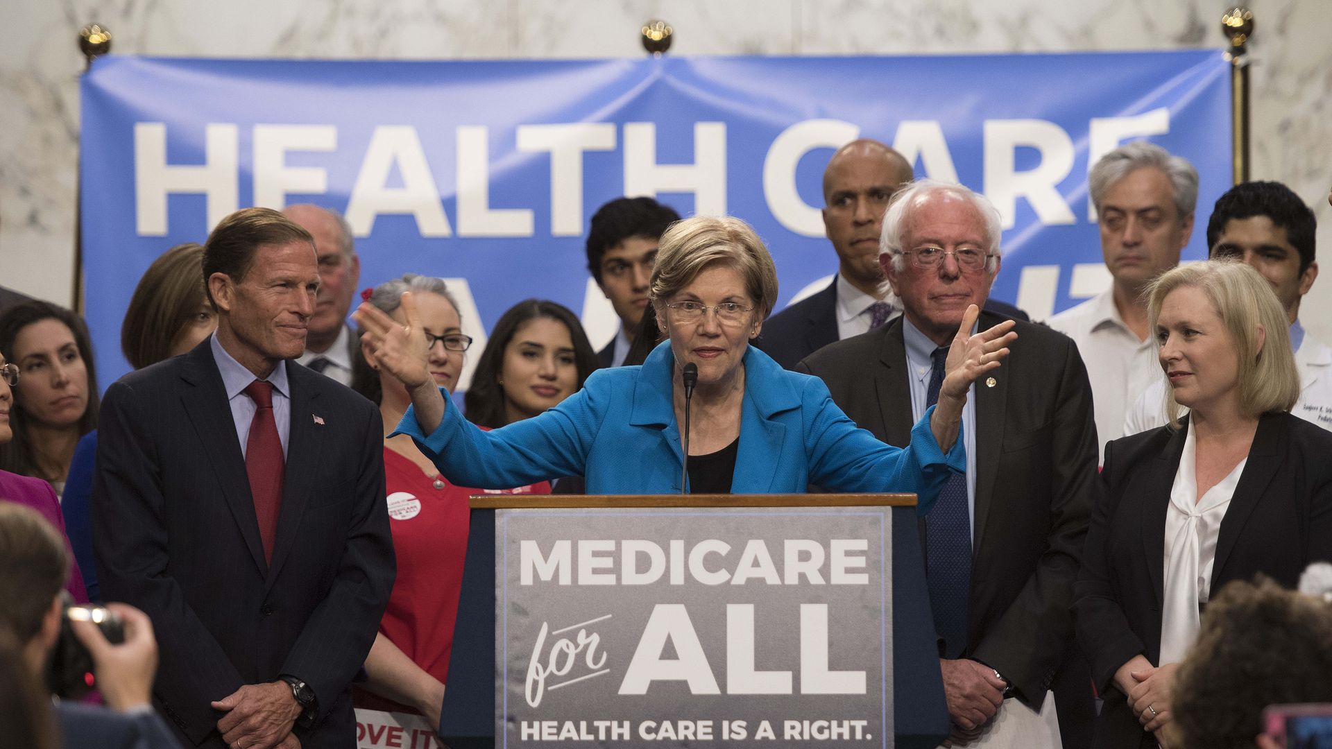 Sen. Elizabeth Warren at the event where a lot of Democrats endorsed Sen. Bernie Sanders' single-payer bill.