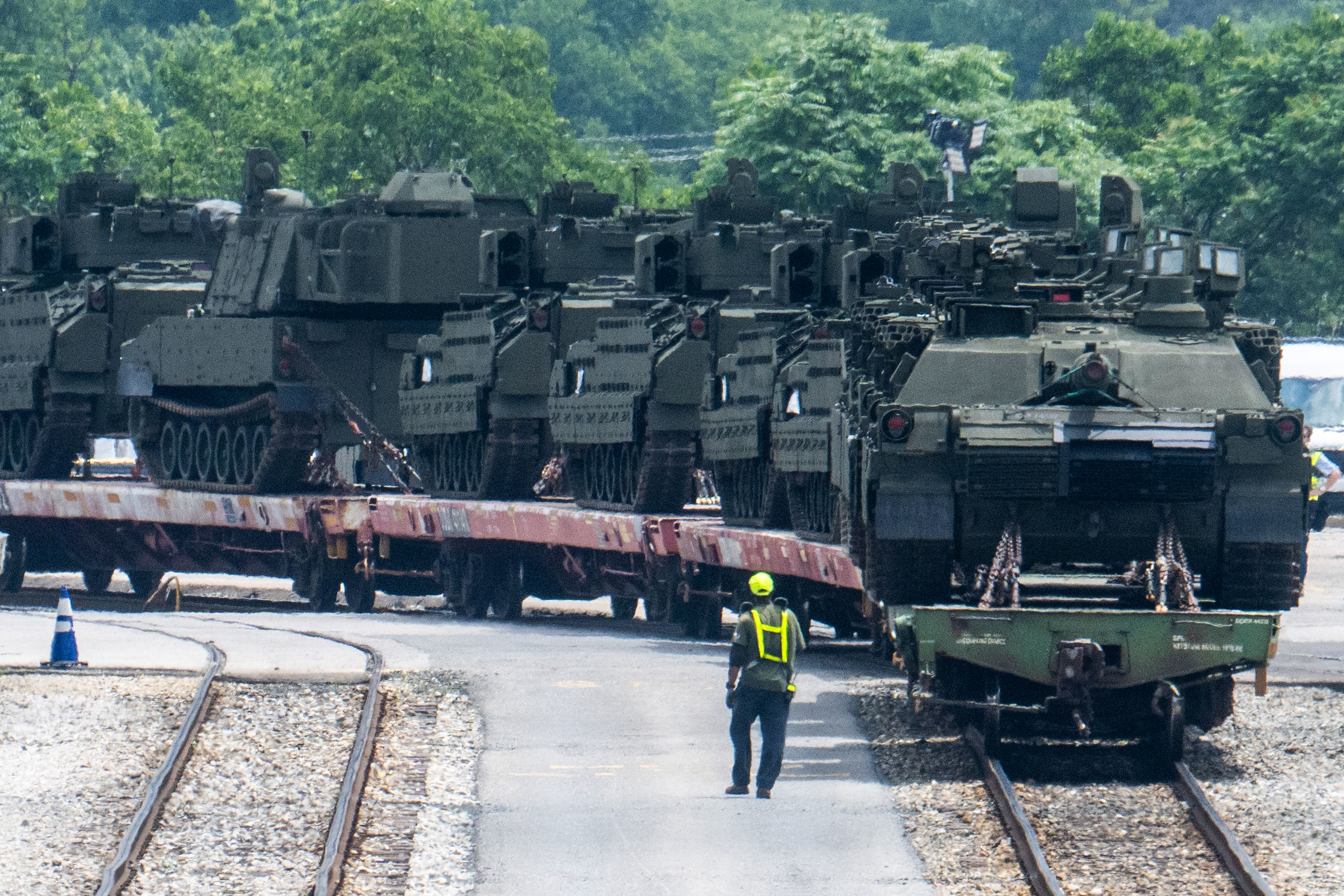 Tanks rest on the back of a rail car before being unloaded in Maryland yesterday.