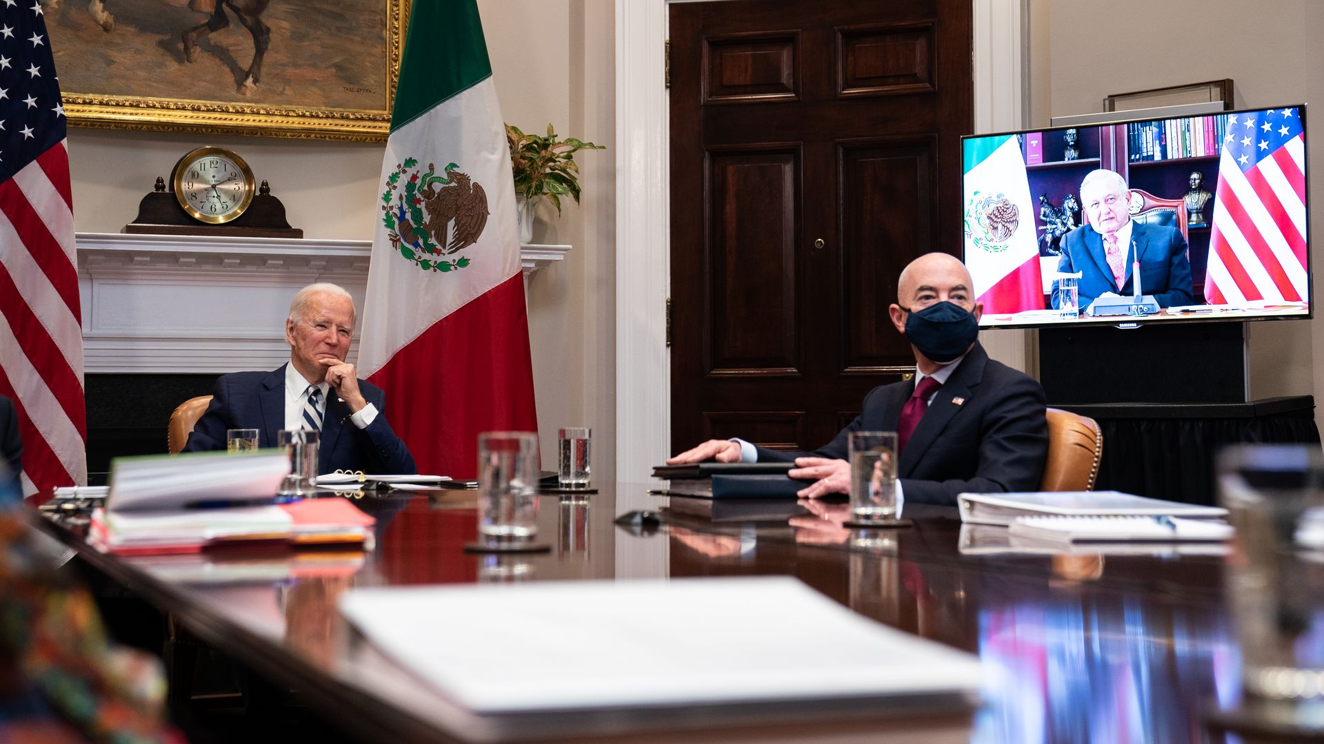 President Biden with Secretary of Homeland Security Alejandro in the White House in March 2021.
