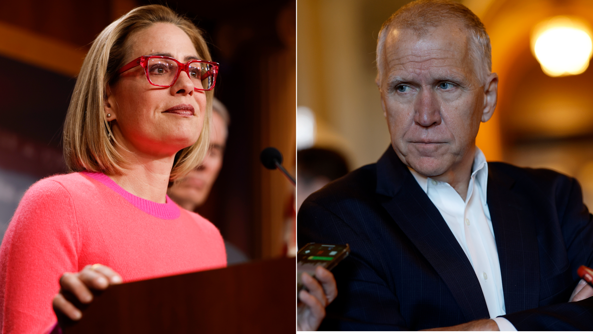 Sens. Kyrsten Sinema and Thom Tillis side by side